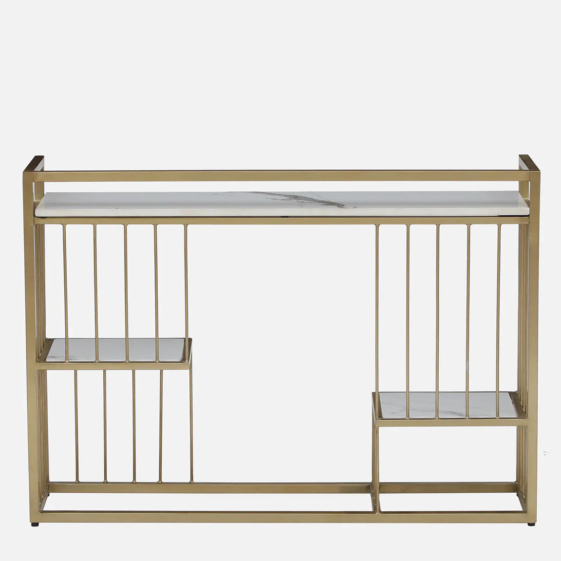 Mace Rectangle Metal Console Table - Metal Console Table Gold Electroplated Finish With Porcelain Top And Storage Bk View