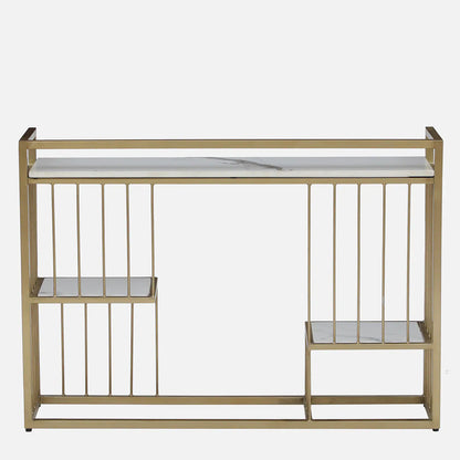 Mace Rectangle Metal Console Table - Metal Console Table Gold Electroplated Finish With Porcelain Top And Storage Bk View