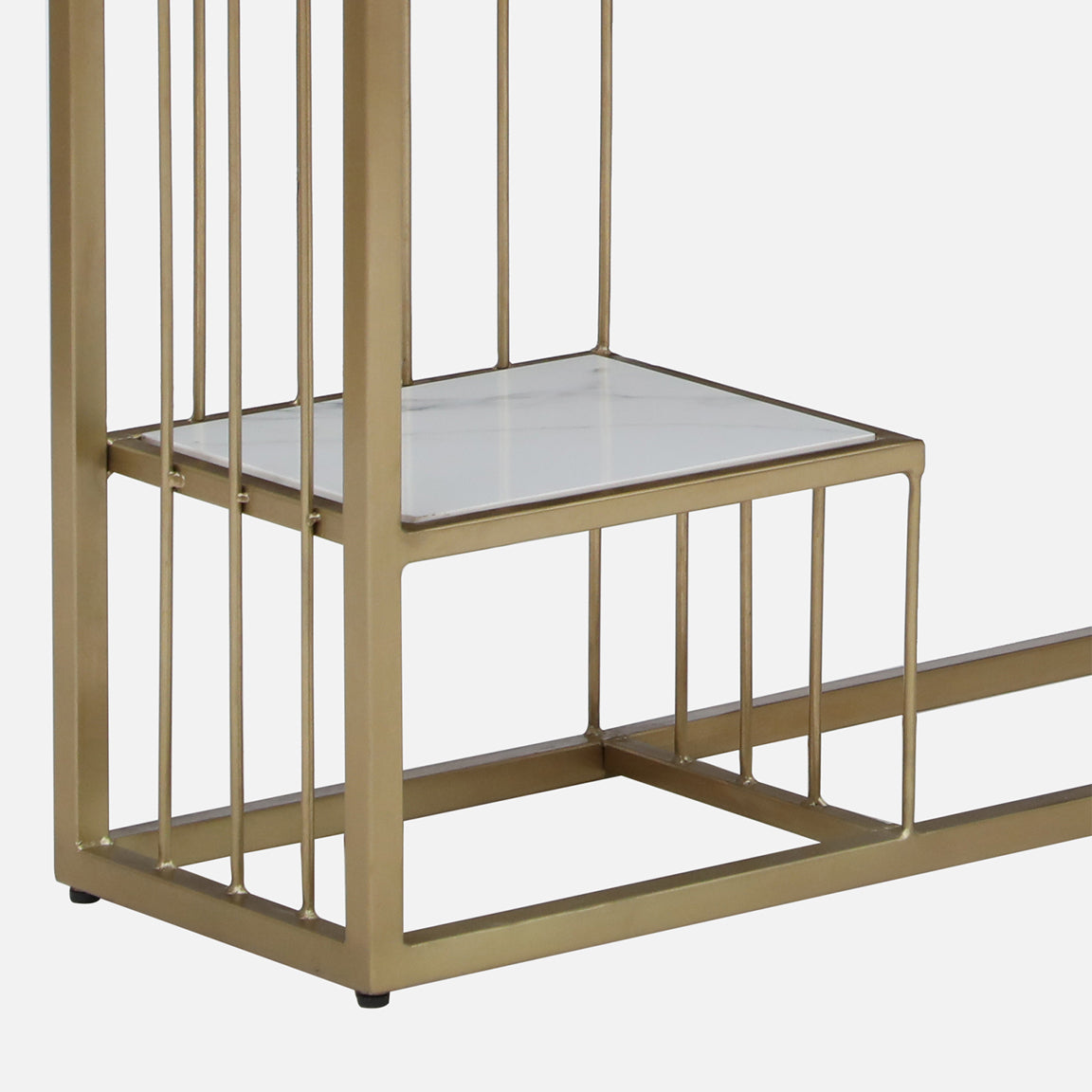 Mace Rectangle Metal Console Table - Metal Console Table Gold Electroplated Finish With Porcelain Top And Storage C View