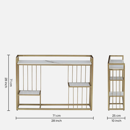 Mace Rectangle Metal Console Table - Metal Console Table Gold Electroplated Finish With Porcelain Top And Storage Dimensions
