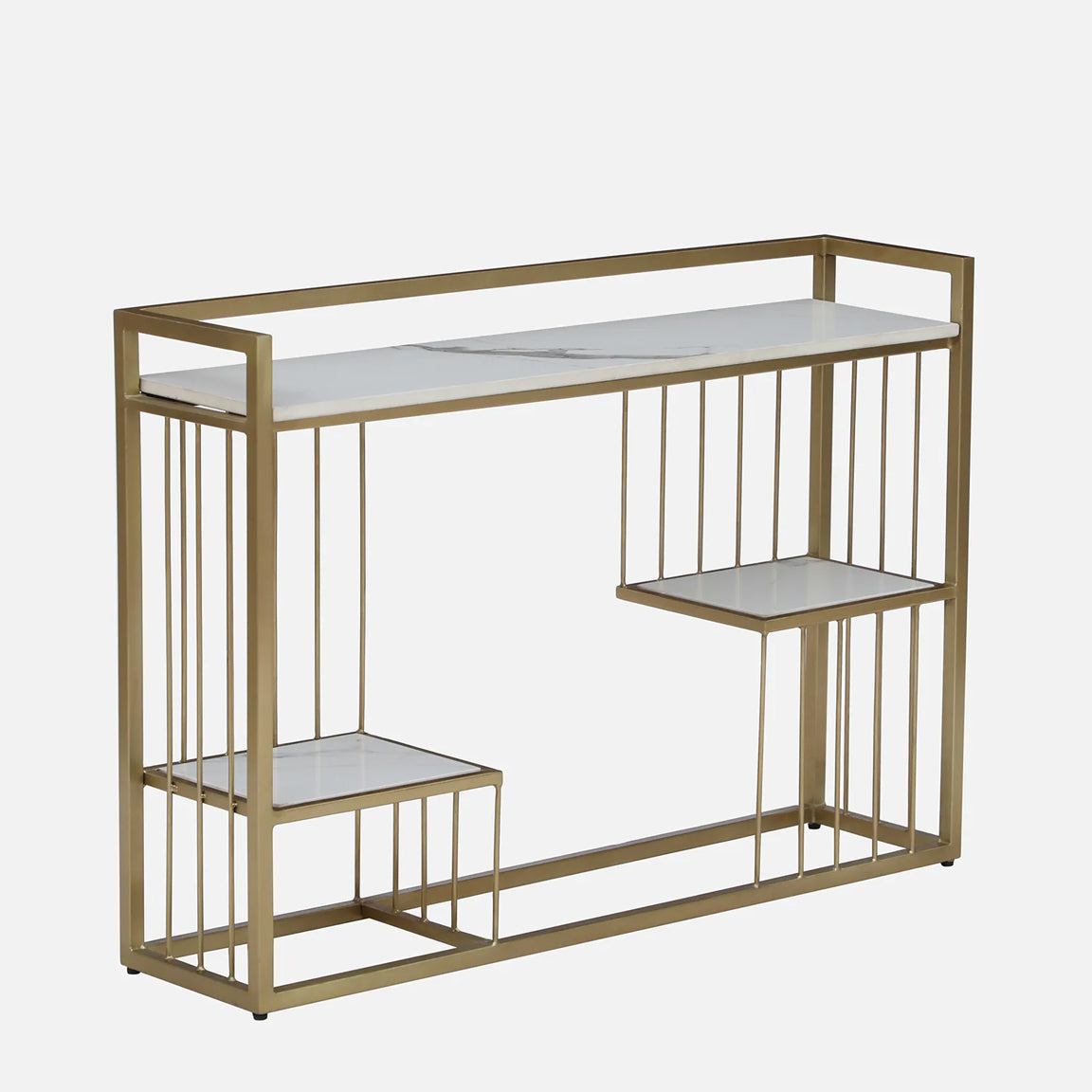 Mace Rectangle Metal Console Table - Metal Console Table Gold Electroplated Finish With Porcelain Top And Storage F View