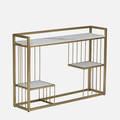 Mace Rectangle Metal Console Table - Metal Console Table Gold Electroplated Finish With Porcelain Top And Storage F View