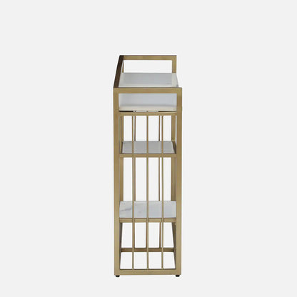 Mace Rectangle Metal Console Table - Metal Console Table Gold Electroplated Finish With Porcelain Top And Storage S View