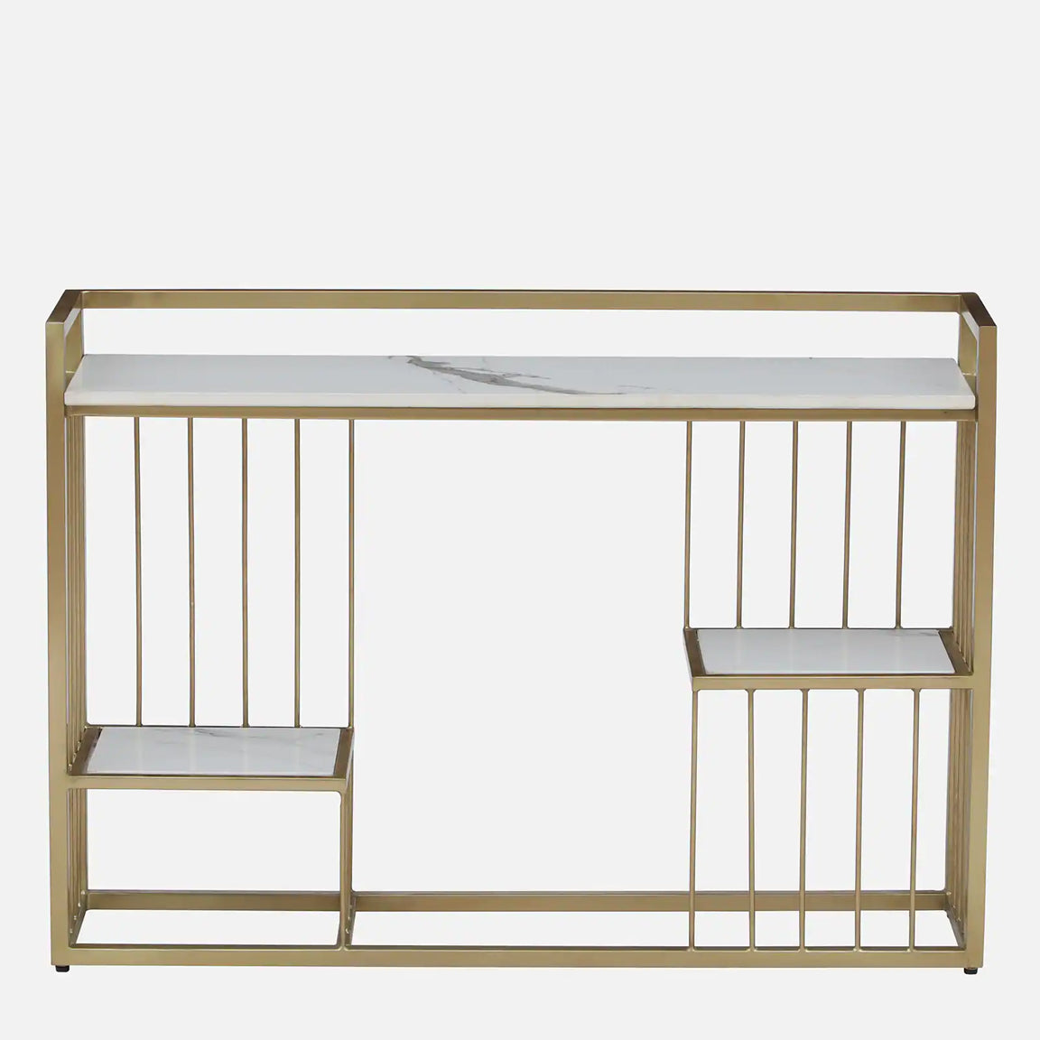 Mace Rectangle Metal Console Table - Metal Console Table Gold Electroplated Finish With Porcelain Top And Storage