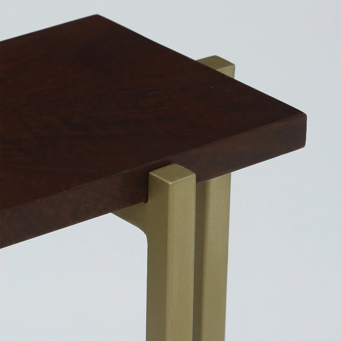 Maya Rectangle Metal Console Table - Metal Console Table With Wooden Top And Matte Gold Legs C View