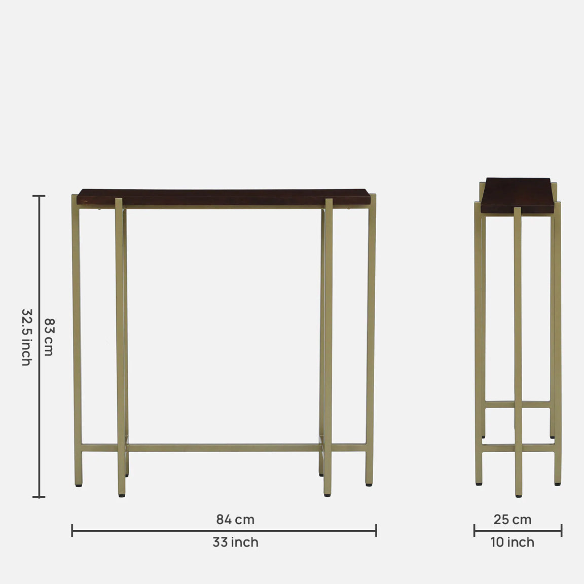 Maya Rectangle Metal Console Table - Metal Console Table With Wooden Top And Matte Gold Legs Dimensions