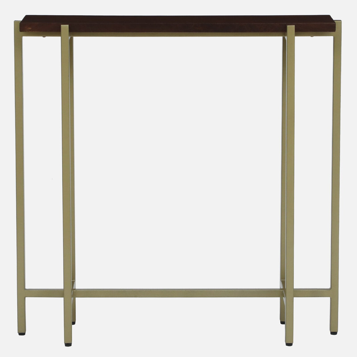 Maya Rectangle Metal Console Table - Metal Console Table With Wooden Top And Matte Gold Legs F View