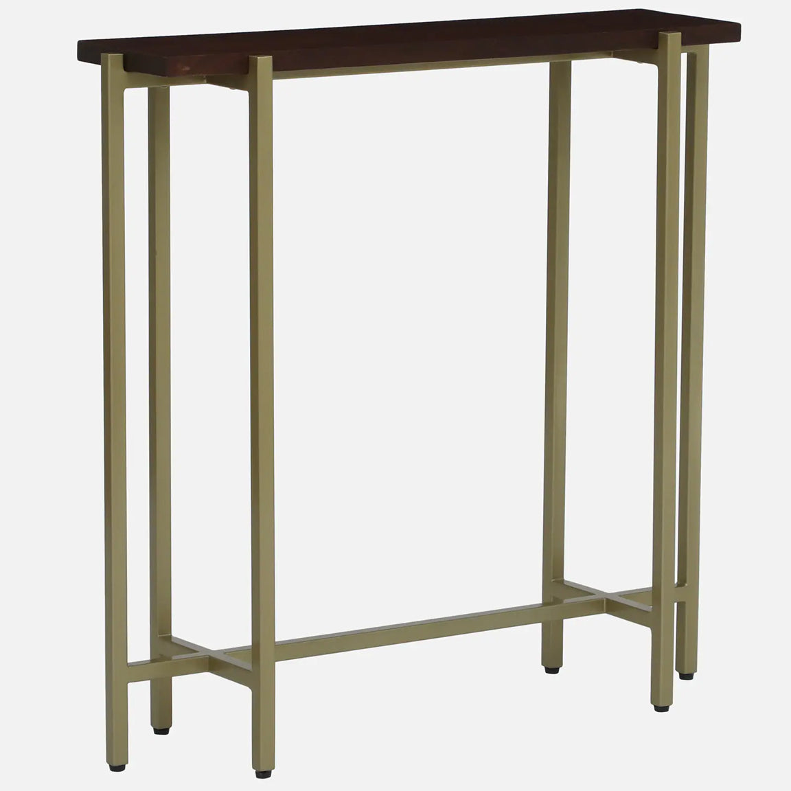 Maya Rectangle Metal Console Table - Metal Console Table With Wooden Top And Matte Gold Legs