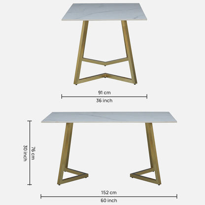 Metallic 6 Seater Dining Table with White Porcelain Top - dimensions