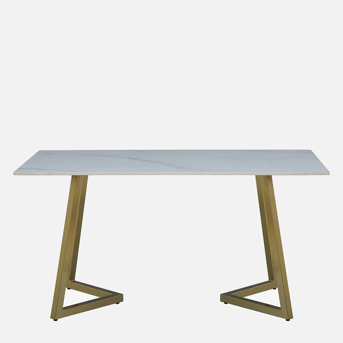 Metallic 6 Seater Dining Table with White Porcelain Top - front view