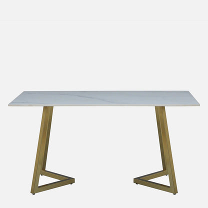 Metallic 6 Seater Dining Table with White Porcelain Top - front view