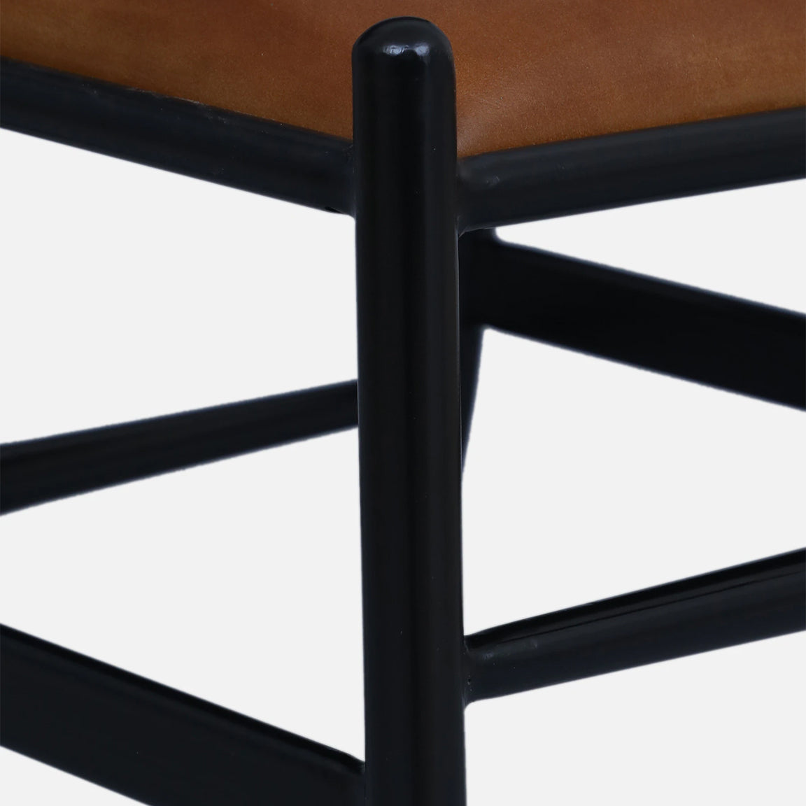 Metallic Black Chair with Tan Finish Leather Seat - detail view