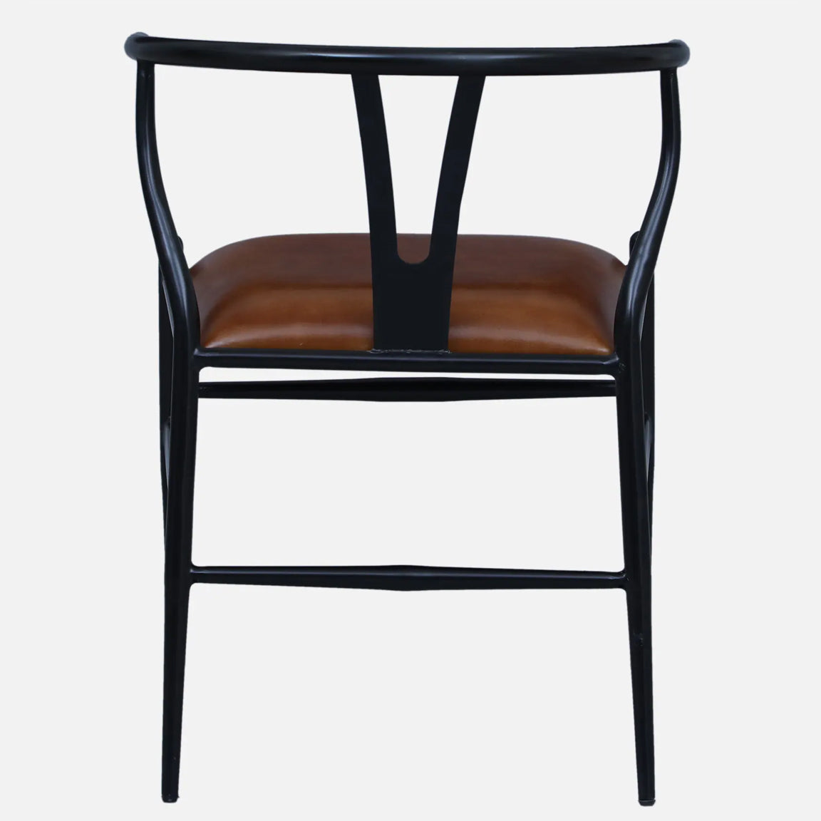 Metallic Black Chair with Tan Finish Leather Seat - back view
