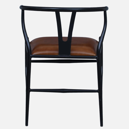 Metallic Black Chair with Tan Finish Leather Seat - back view