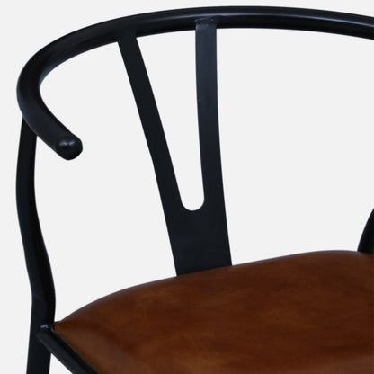 Metallic Black Chair with Tan Finish Leather Seat - close-up detail
