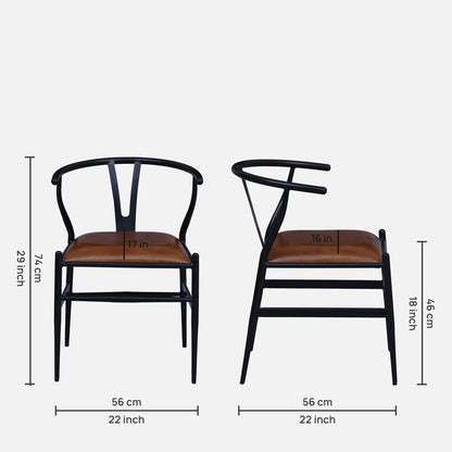 Metallic Black Chair with Tan Finish Leather Seat - dimensions