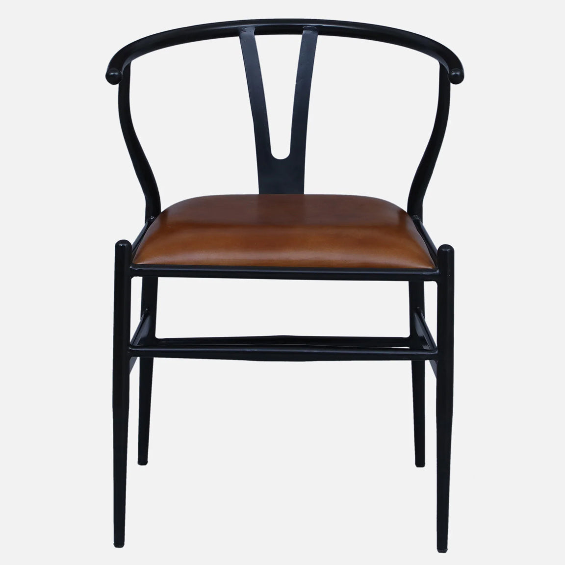 Metallic Black Chair with Tan Finish Leather Seat - front view
