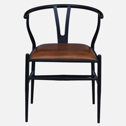 Metallic Black Chair with Tan Finish Leather Seat - front view