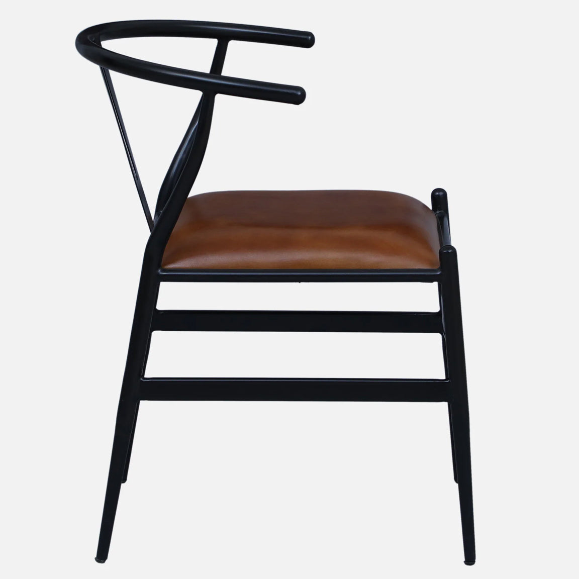 Metallic Black Chair with Tan Finish Leather Seat - side view