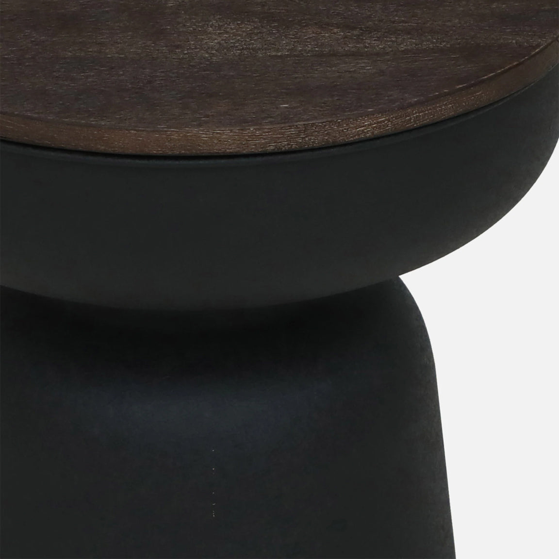 Metallic Black Side Table with Walnut Finish Wood Top - close-up detail