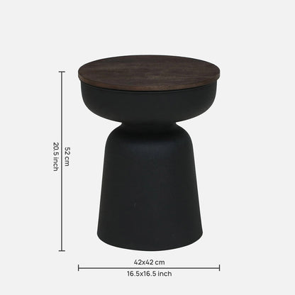 Metallic Black Side Table with Walnut Finish Wood Top - dimensions