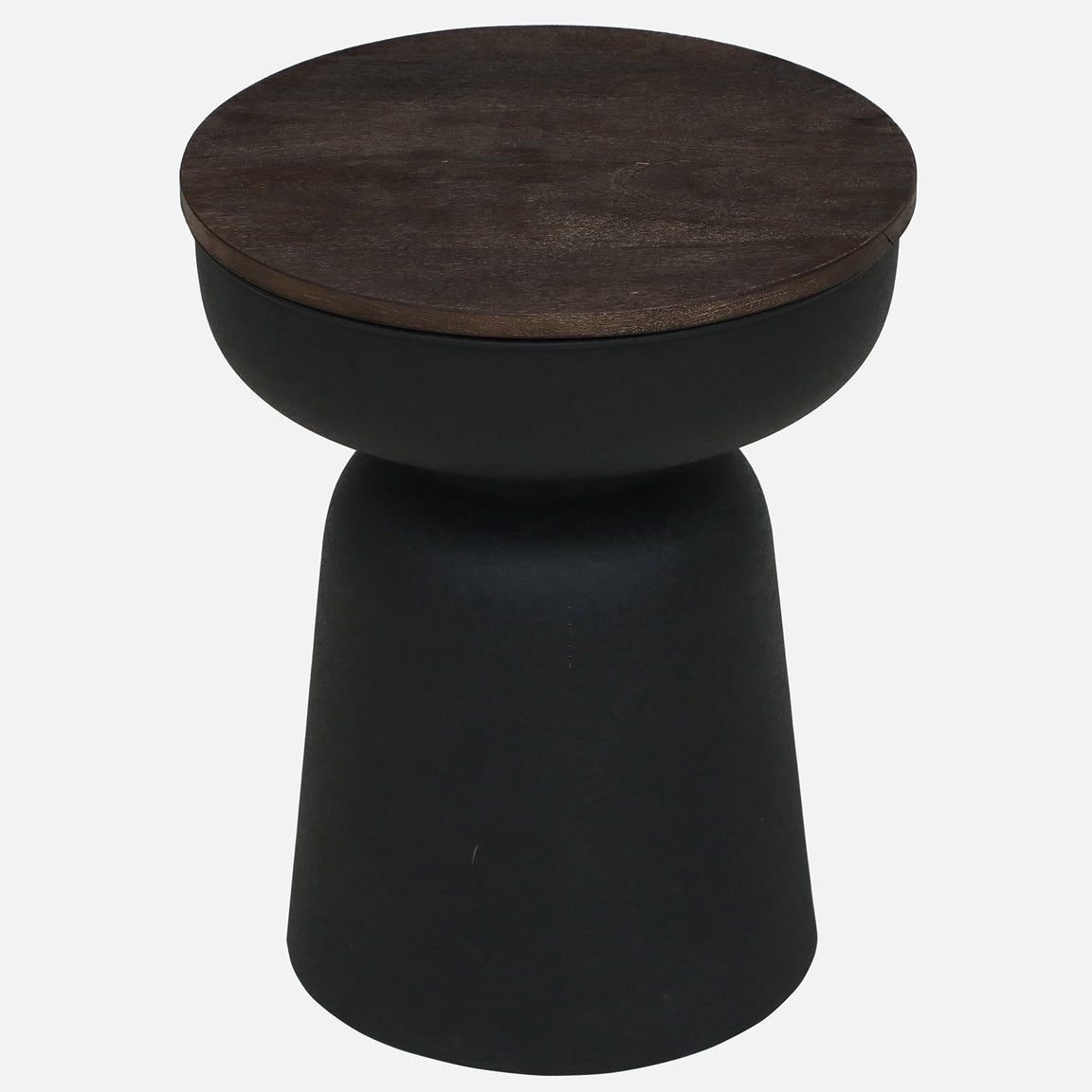 Metallic Black Side Table with Walnut Finish Wood Top - upholstery detail