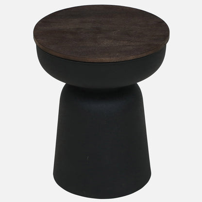 Metallic Black Side Table with Walnut Finish Wood Top - upholstery detail