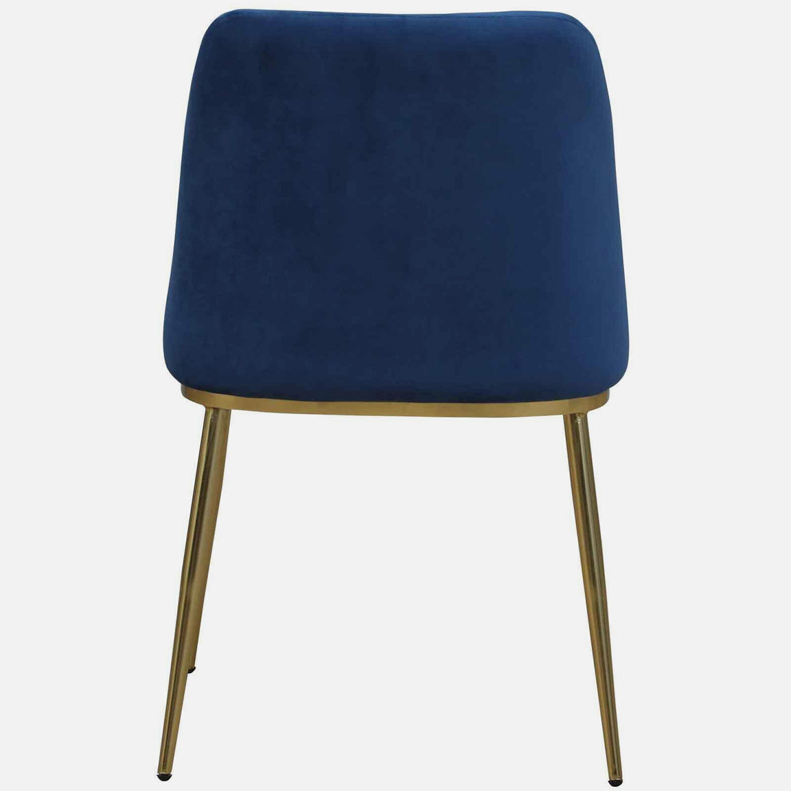 Avila 6 Seater Metallic Dining Set in Glossy Gold and Blue Velvet Chair - Metallic Dining Chair With Blue Fabric And Golden Electroplated Finish Bk View