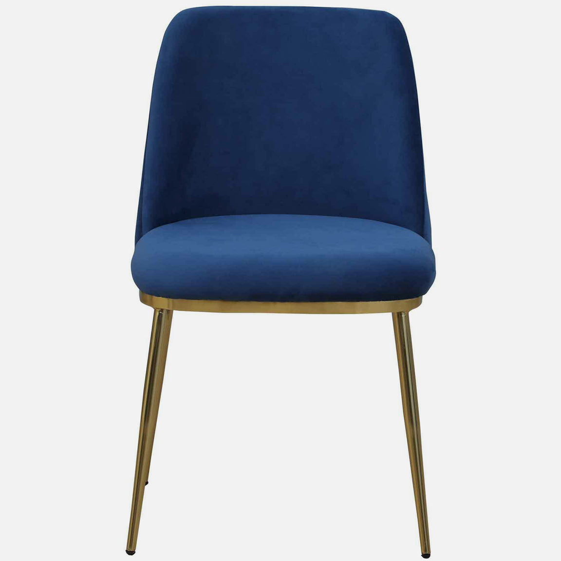 Avila 6 Seater Metallic Dining Set in Glossy Gold and Blue Velvet Chair - Metallic Dining Chair With Blue Fabric And Golden Electroplated Finish F View