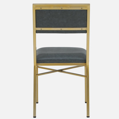 Metallic Dining Chair with Leatherette Upholstery and Matt Gold Finish - back view