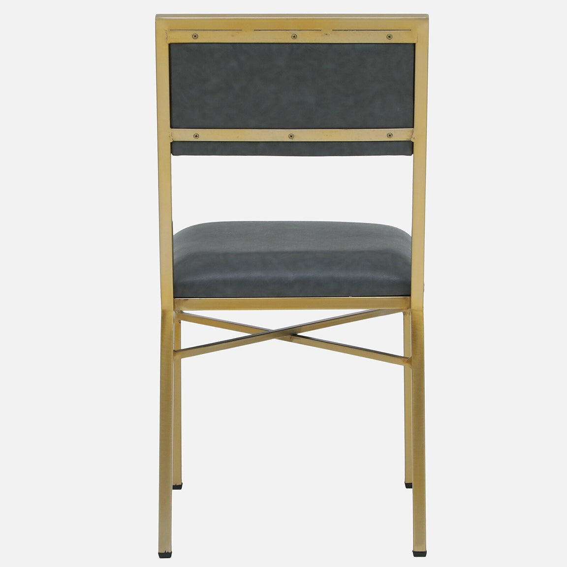 Metallic Dining Chair with Leatherette Upholstery and Matt Gold Finish - close-up detail
