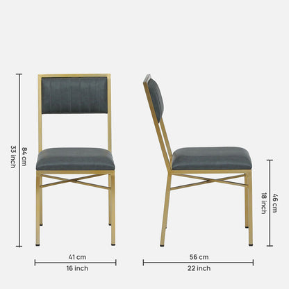 Metallic Dining Chair with Leatherette Upholstery and Matt Gold Finish - dimensions