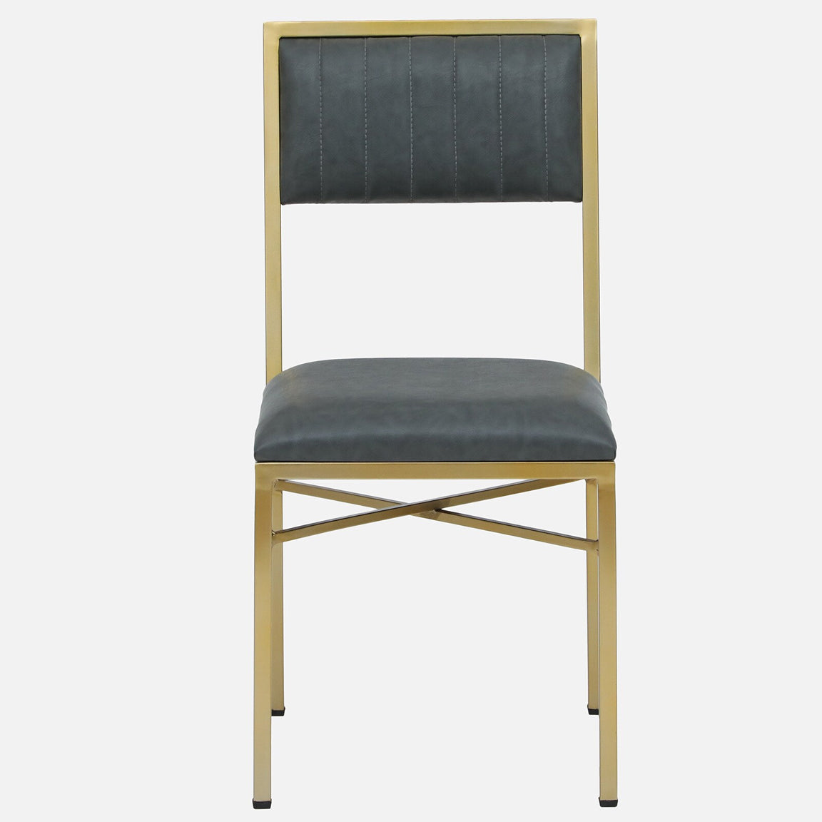 Metallic Dining Chair with Leatherette Upholstery and Matt Gold Finish - front view