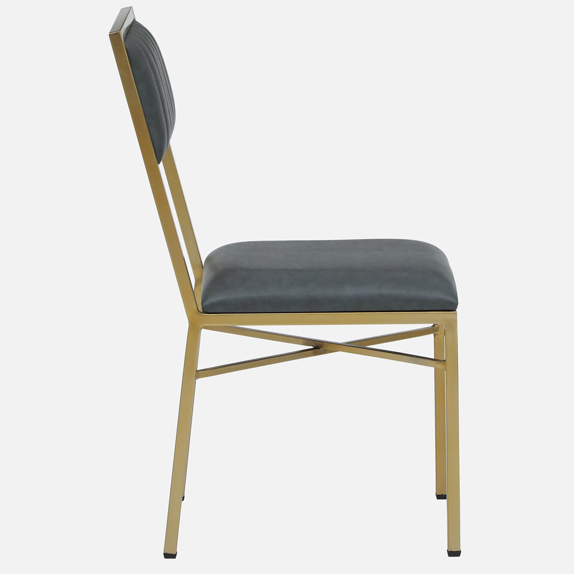 Metallic Dining Chair with Leatherette Upholstery and Matt Gold Finish - side view