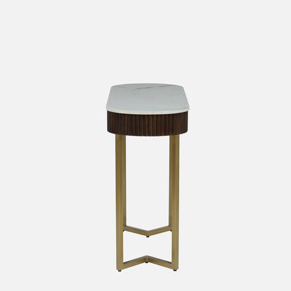 Metallic Electroplated Golden Console Table with Fluted Design Mango Wood and White Porcelain Top - side view