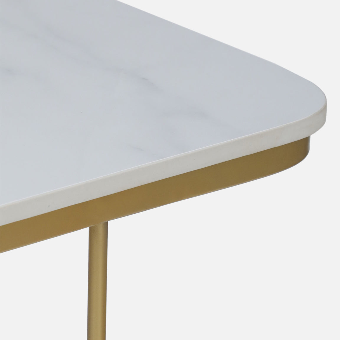 Metallic Electroplated Golden Console Table with White Porcelain Top - close-up detail