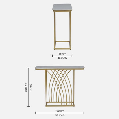 Metallic Electroplated Golden Console Table with White Porcelain Top - dimensions