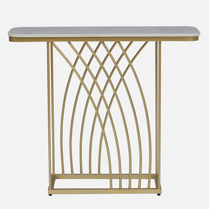 Metallic Electroplated Golden Console Table with White Porcelain Top - front view