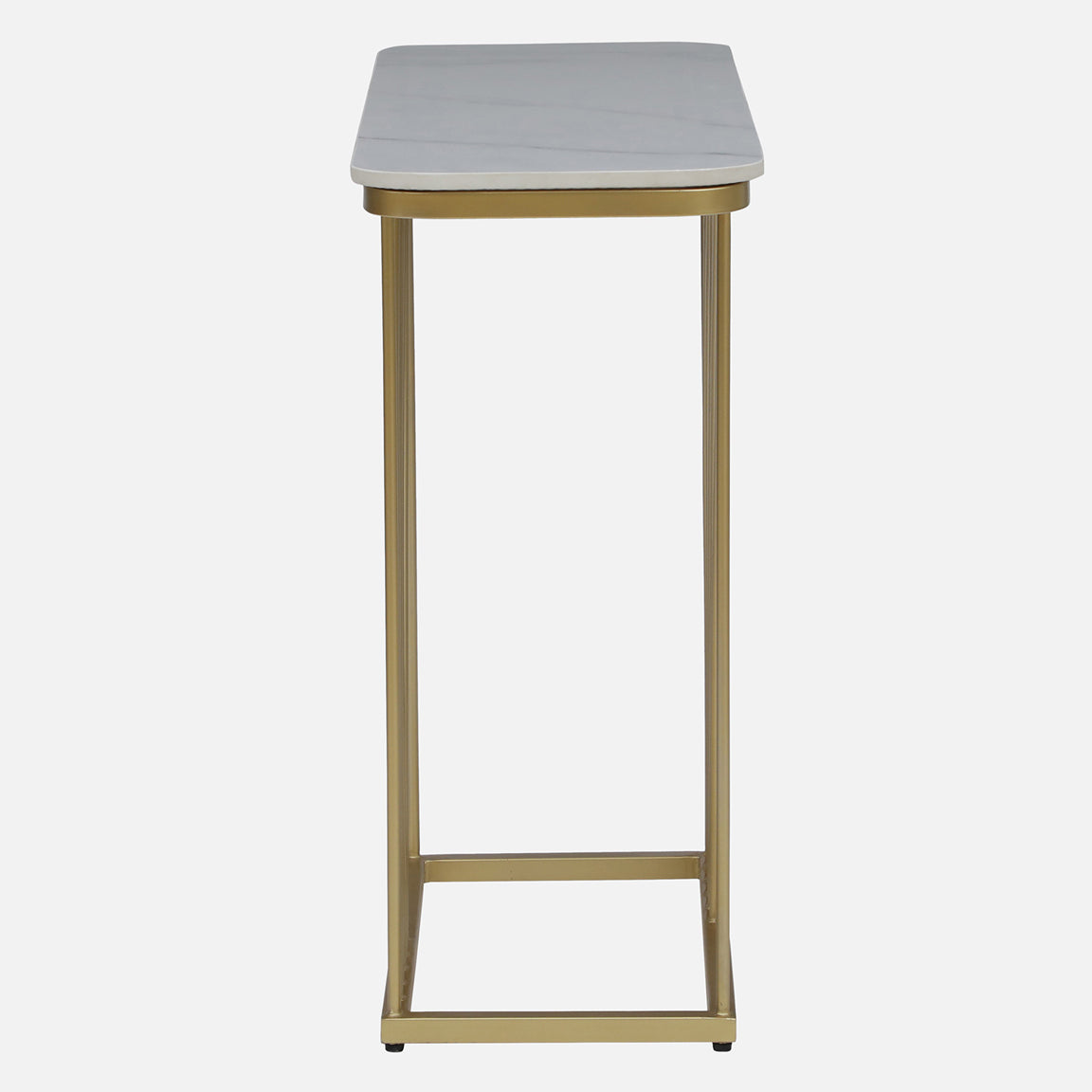 Metallic Electroplated Golden Console Table with White Porcelain Top - side view