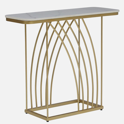 Metallic Electroplated Golden Console Table with White Porcelain Top - alternate view 2