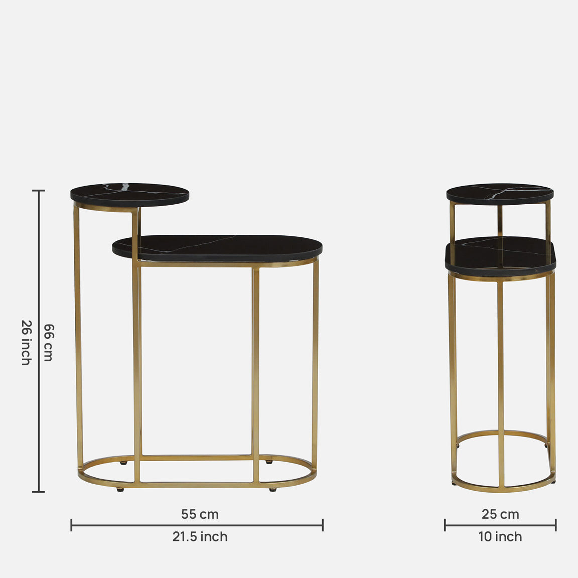 Metallic Golden Electroplated and Black Porcelian Top - dimensions