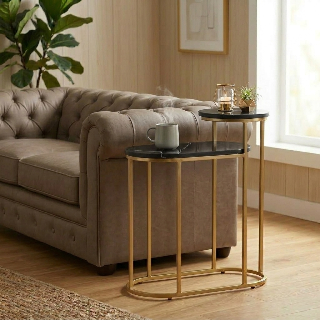 Metallic Golden Electroplated and Black Porcelian Top - styled room view