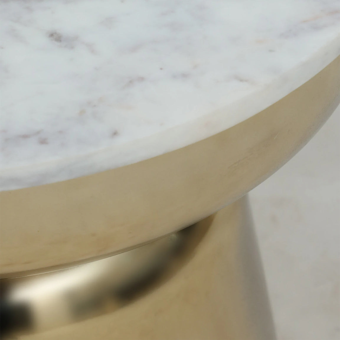 Metallic Golden Side Table with White Marble Top - close-up detail