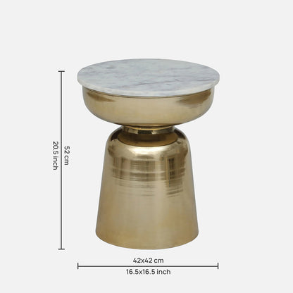 Metallic Golden Side Table with White Marble Top - dimensions