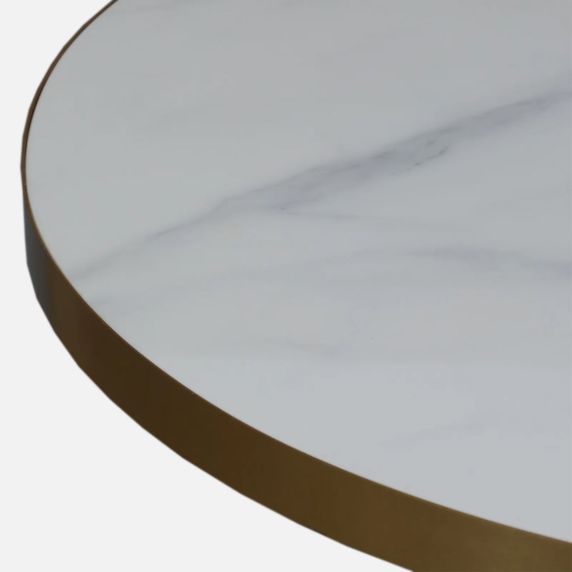 Metallic Round 4 Seater Dining Table with White Porcelain Top - close-up detail