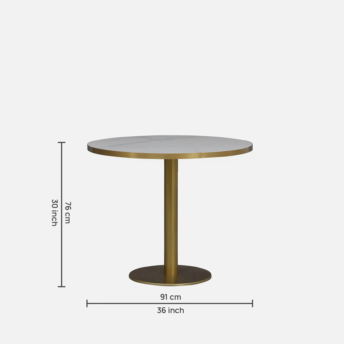 Metallic Round 4 Seater Dining Table with White Porcelain Top - dimensions