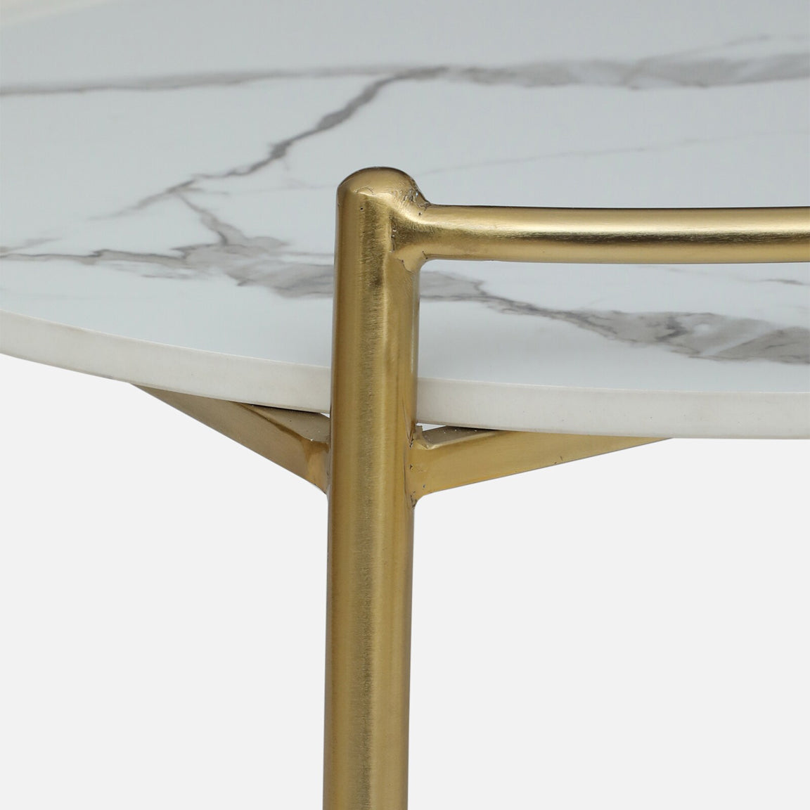 Metallic Round Coffee Table in Electroplatted Gold Finish with White Porcelain Top - close-up detail