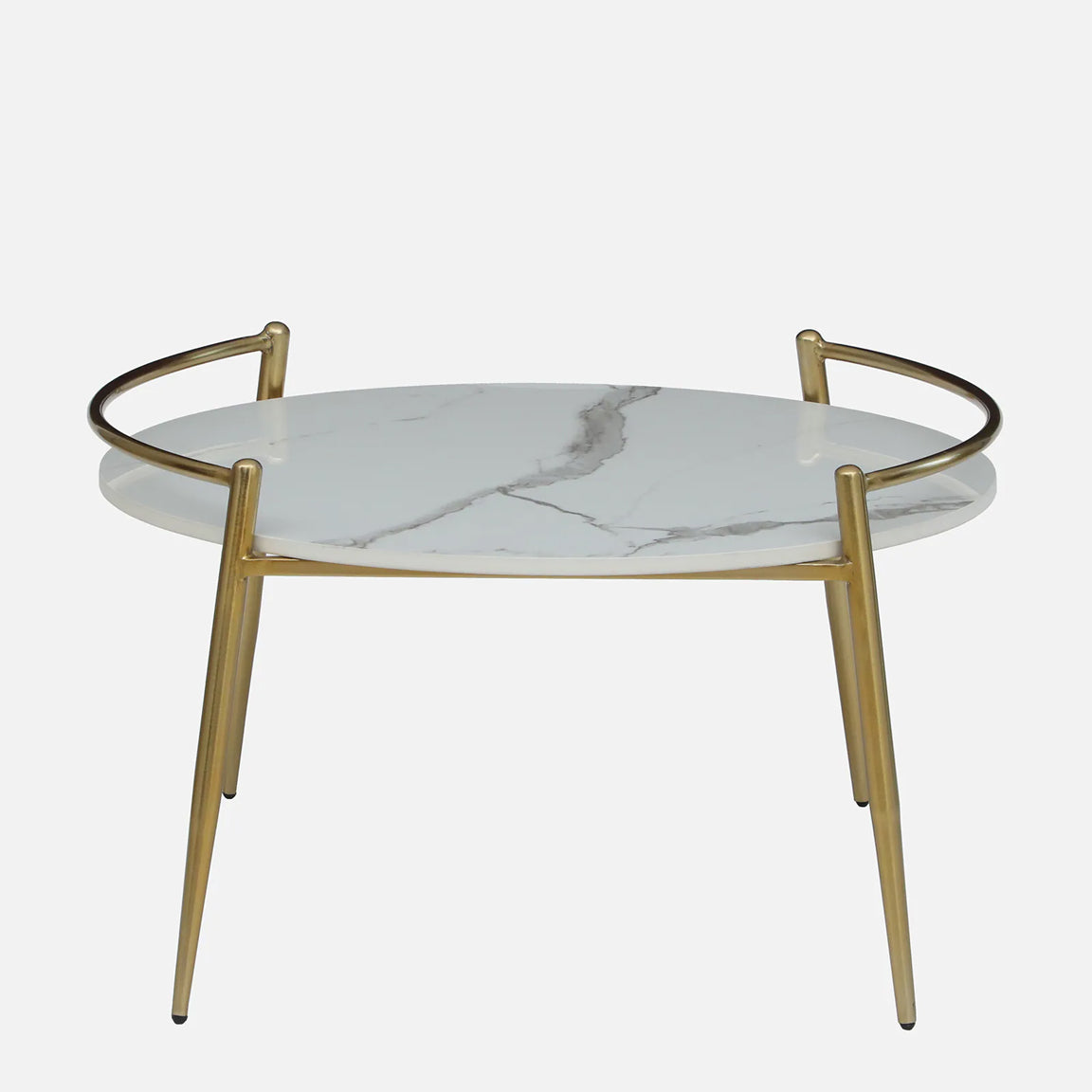Metallic Round Coffee Table in Electroplatted Gold Finish with White Porcelain Top - front view