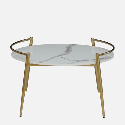 Metallic Round Coffee Table in Electroplatted Gold Finish with White Porcelain Top - front view