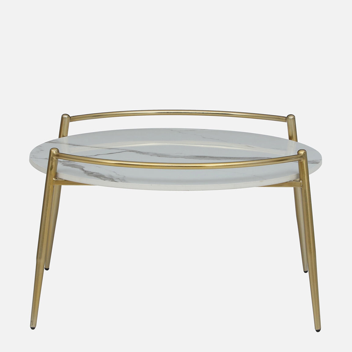 Metallic Round Coffee Table in Electroplatted Gold Finish with White Porcelain Top - side view